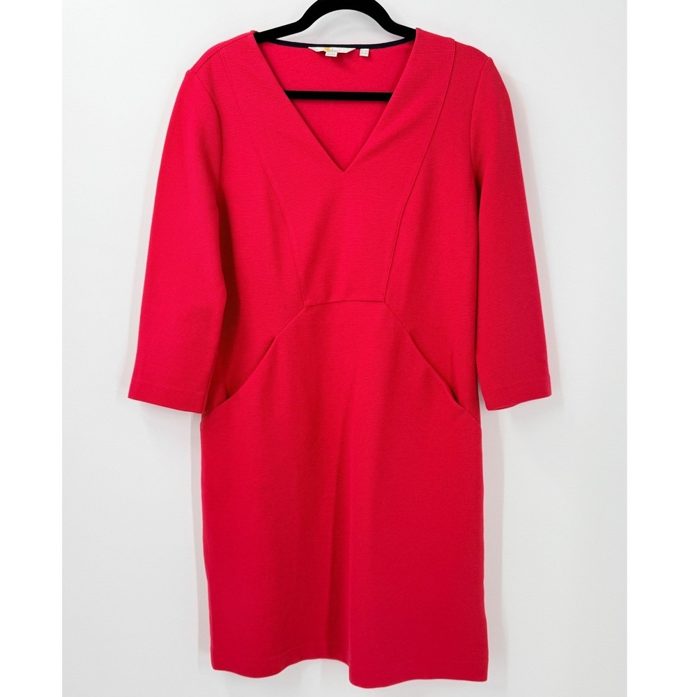 Boden Shift Dress Womens sz 10 R Ottoman Knit Red Ribbed Pockets office preppy